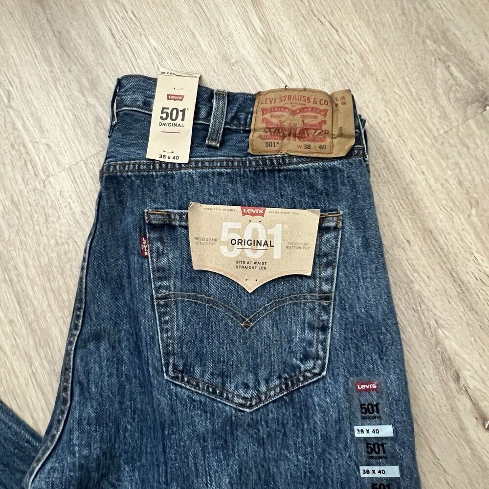 Levi's 501 Original Jeans Mens 38x40 Blue Straight Fit Denim Pants New